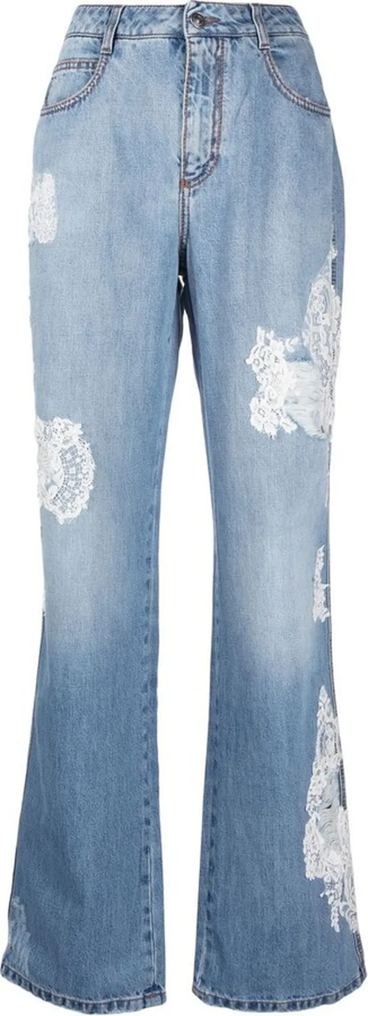 Lace-Panelled Flared-Leg Jeans