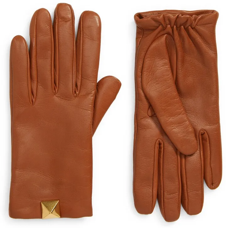 Roman Stud Cashmere Lined Leather Gloves