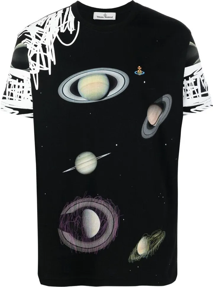 planets-print scribble T-shirt