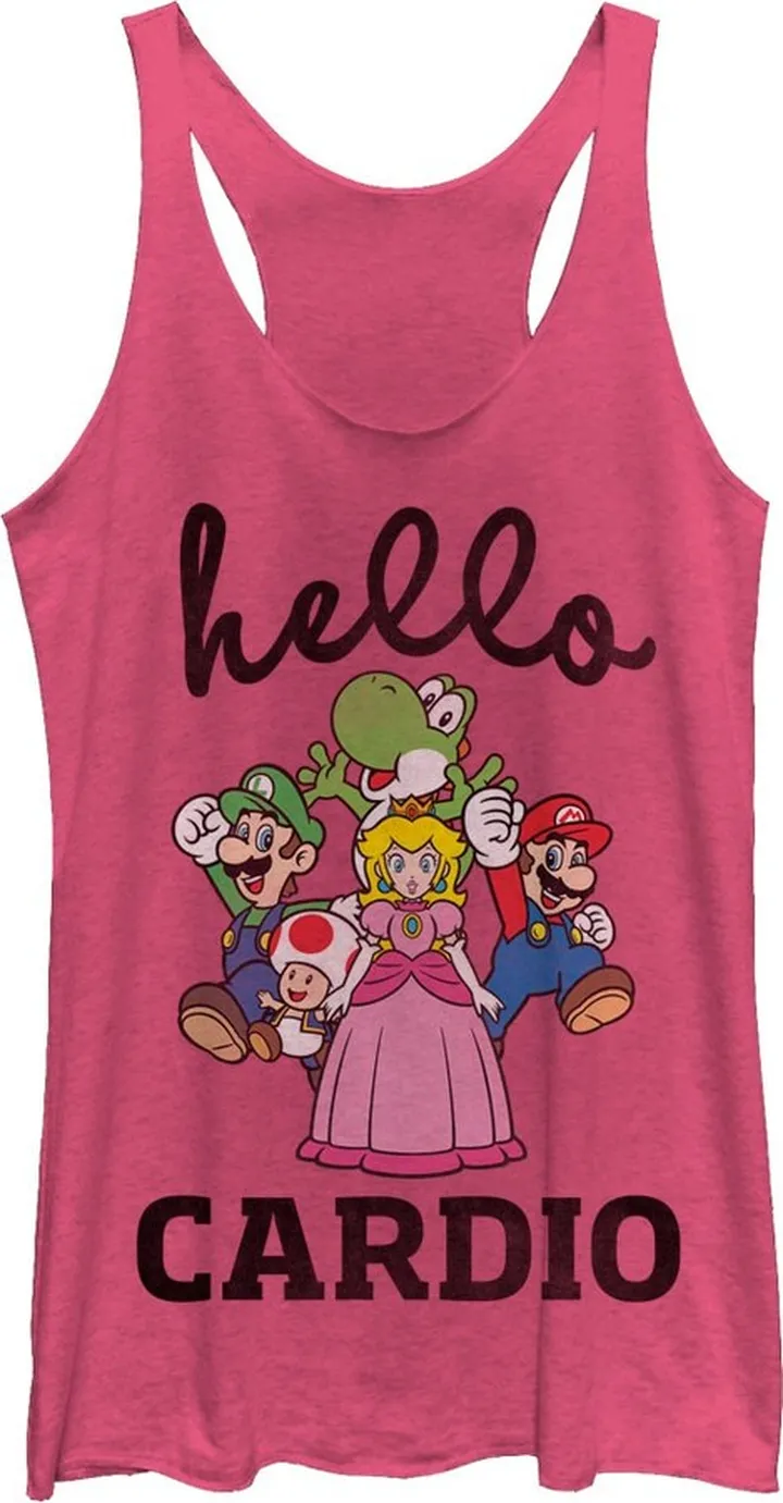 Women's Nintendo Mario Hello Cardio Racerback Tank Top - Pink Heather - Small