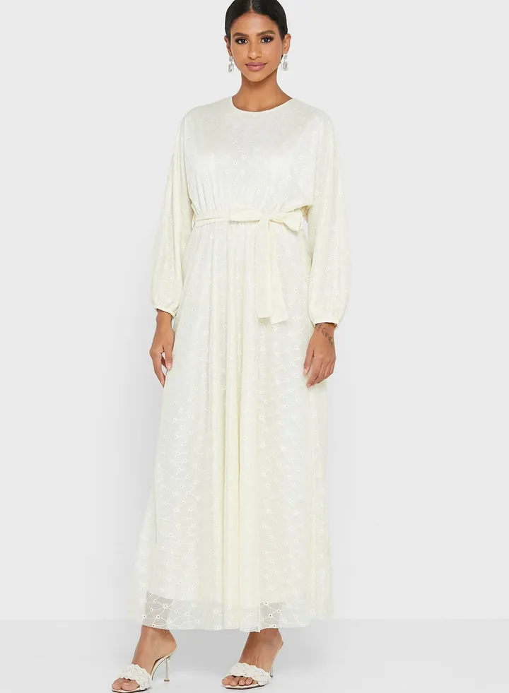 Puff Sleeved Belted Dress