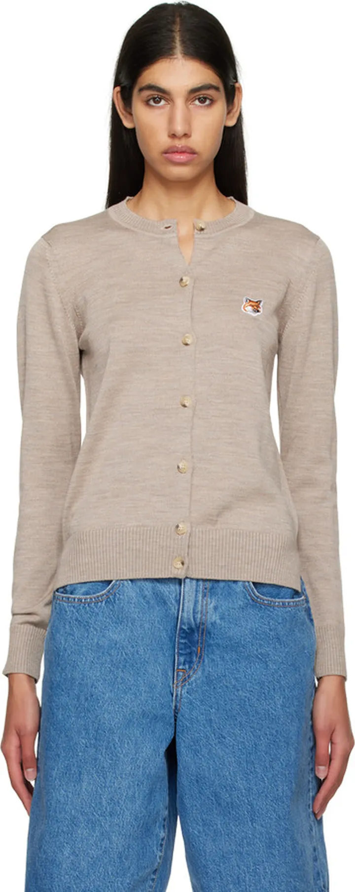 Maison Kitsuné Beige Fox Head Cardigan