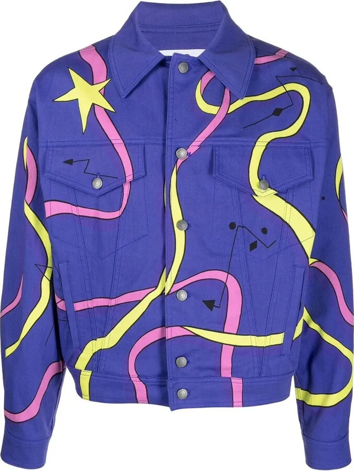 All-Over Graphic-Print Denim Jacket