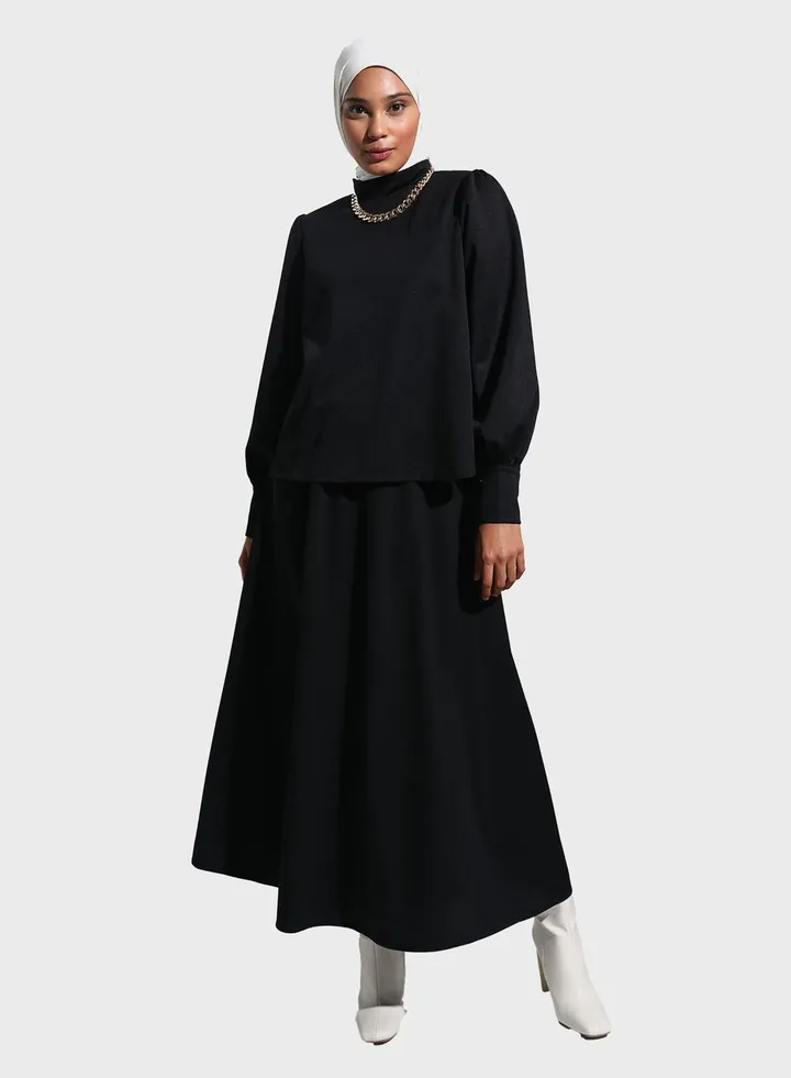 High Neck Top And Skirt Set