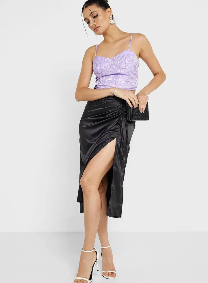 Ruched Skirt With Slit