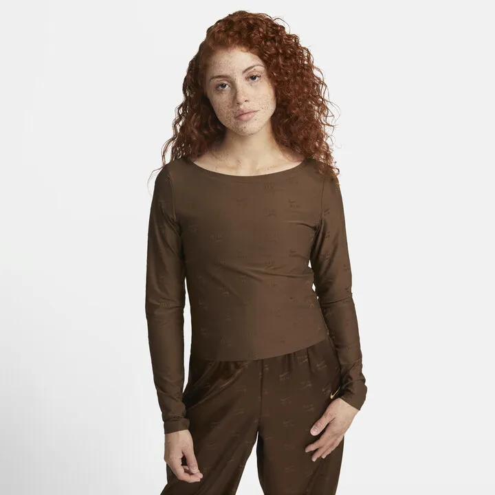 Nike Women's Air Allover Print Long-Sleeve Top in Brown