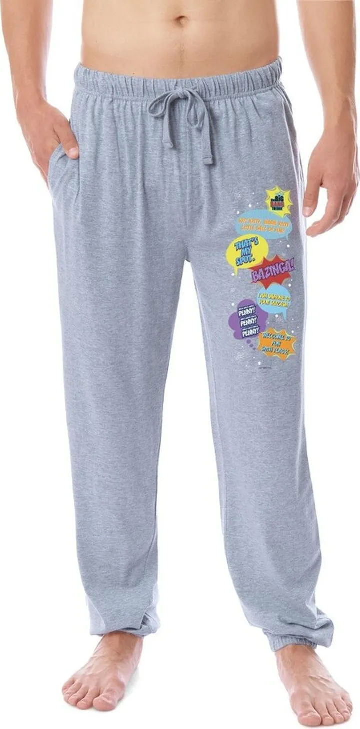 The Big Bang Theory Mens' Bazinga! Comic Sayings Jogger Pajama Pants (XXX-Large) Grey