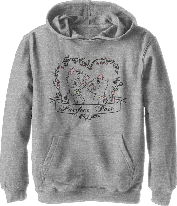 Boy's Aristocats Thomas and Duchess Purrfect Pair Heart Pull Over Hoodie - Athletic Heather - X Large