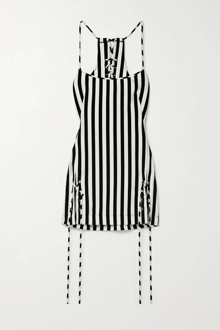 Monse - Cutout Lace-up Striped Jersey Mini Dress - Black