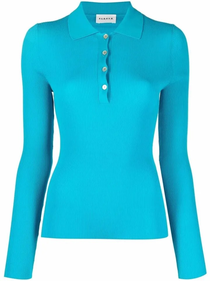 Ribbed-Knit Polo Top