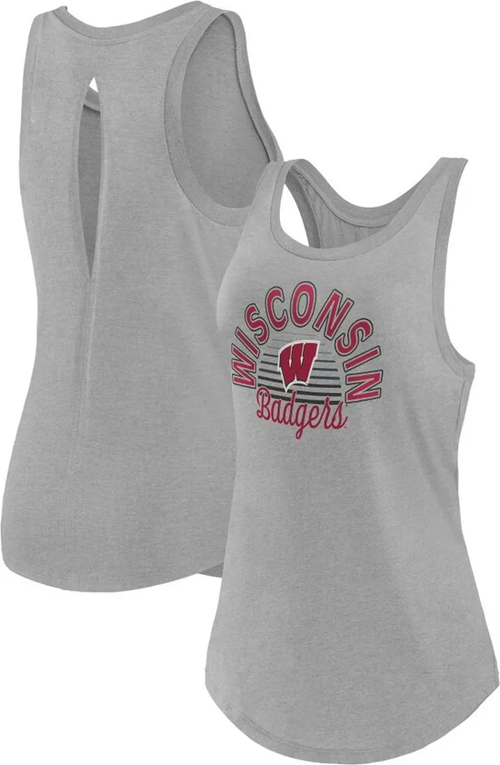 NCAA Wisconsin Badgers Women's Gray Key Hole Tank Top - S