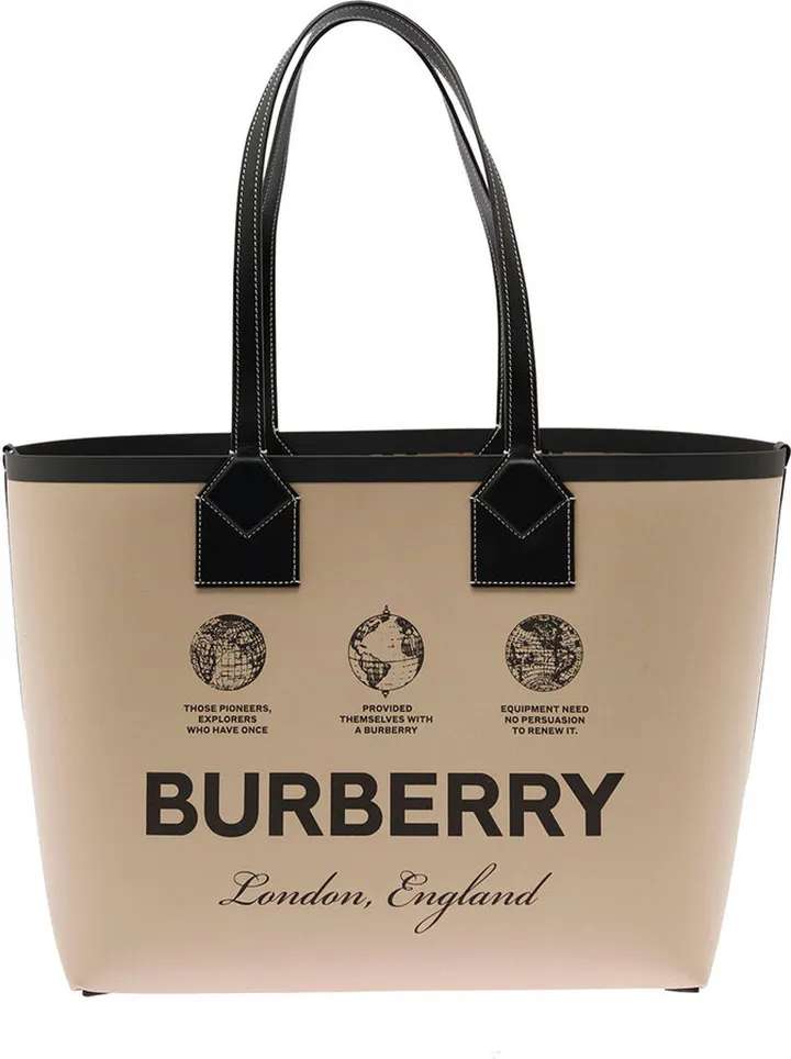 'medium Heritage' Beige Tote Bag With Logo Print In Cotton Woman
