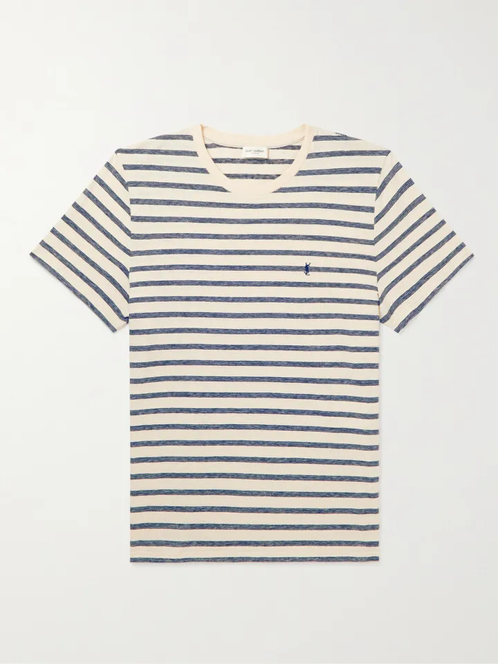 Slim-Fit Logo-Embroidered Striped Cotton-Jersey T-Shirt