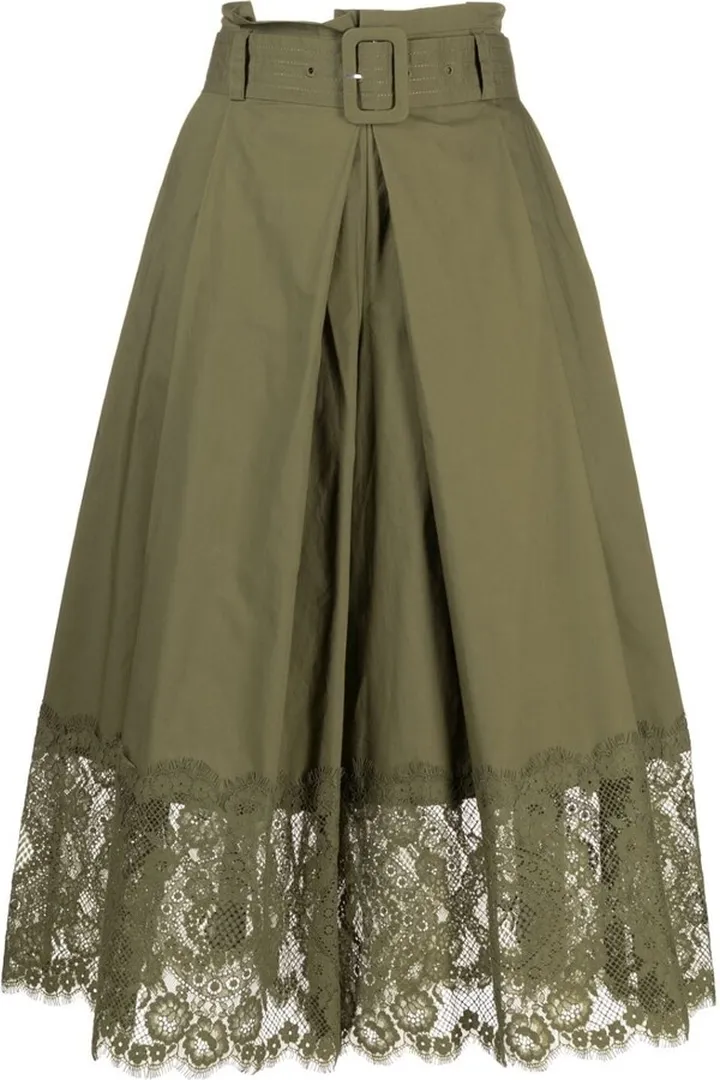Floral-Lace Belted Cropped Trousers