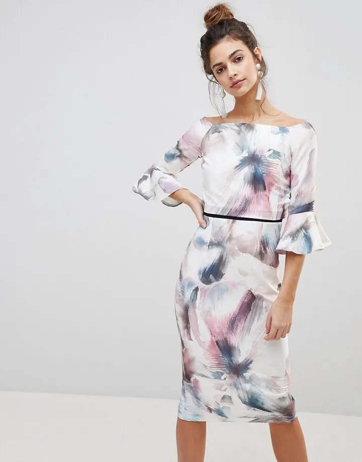 Little Mistress printed flute sleeve dress