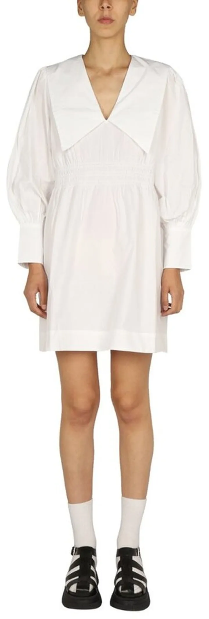 Ganni Puff-Sleeved V-Neck Mini Dress