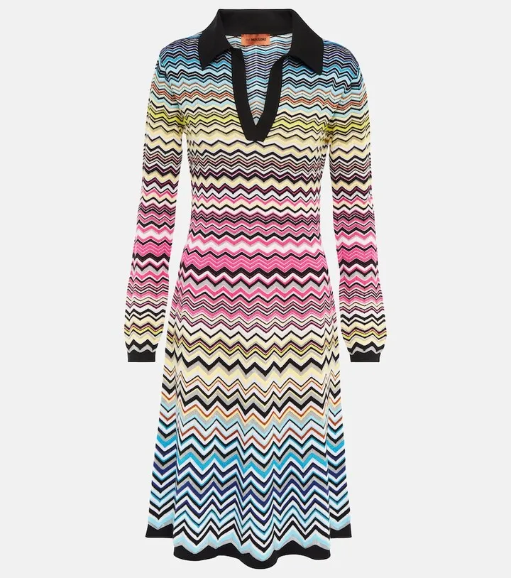 Zig-zag knit cotton-blend midi dress