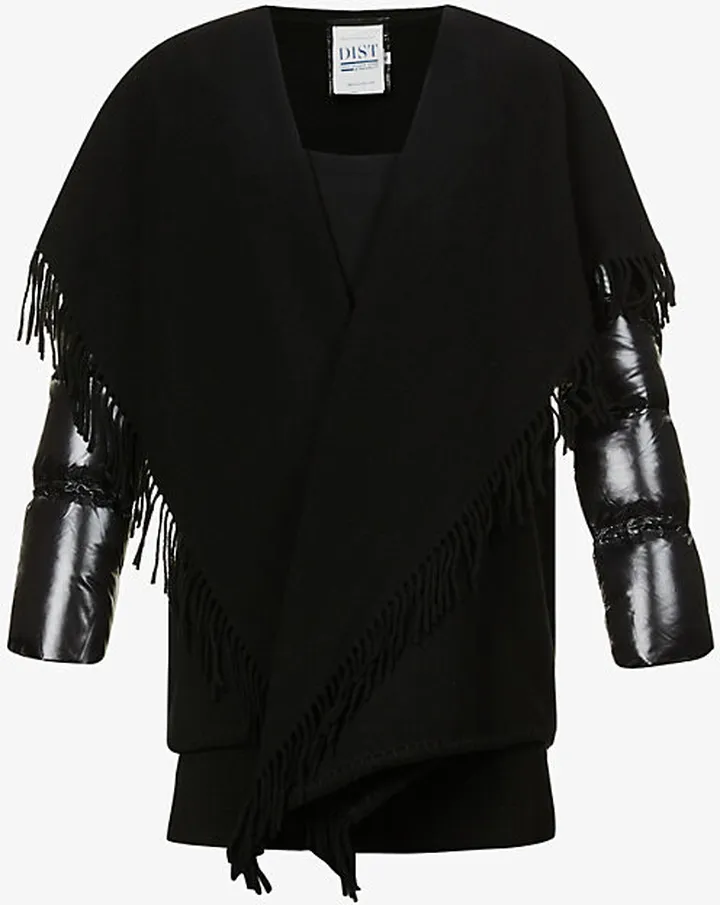 Womens Black Padded Wool and hell-down Cape