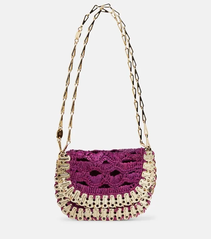 Embellished raffia shoulder bag