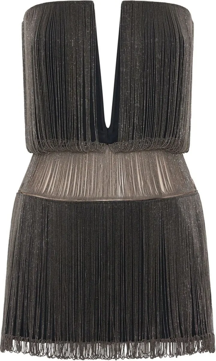 beaded V-plunge minidress