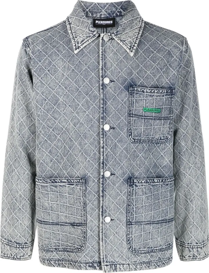 Logo-Embroidered Geometric-Pattern Denim Jacket