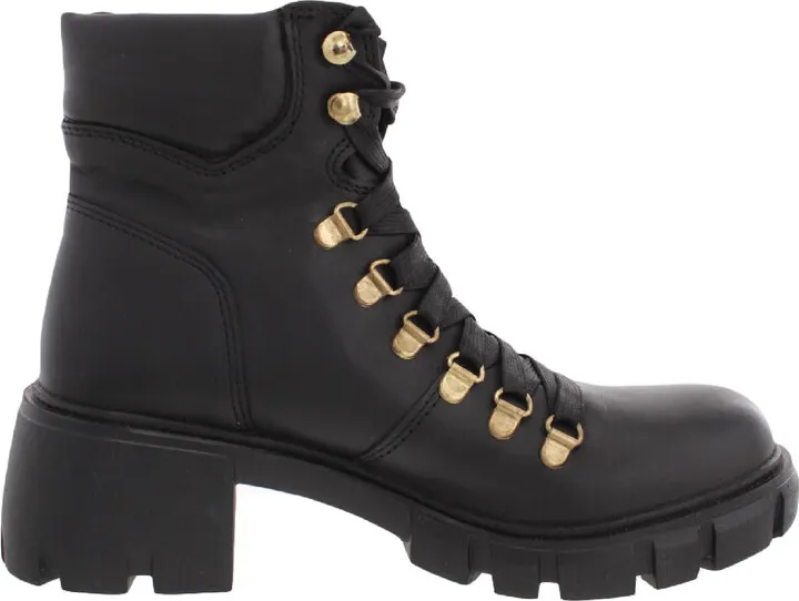 Hint Womens Leather Ankle Combat & Lace-up Boots