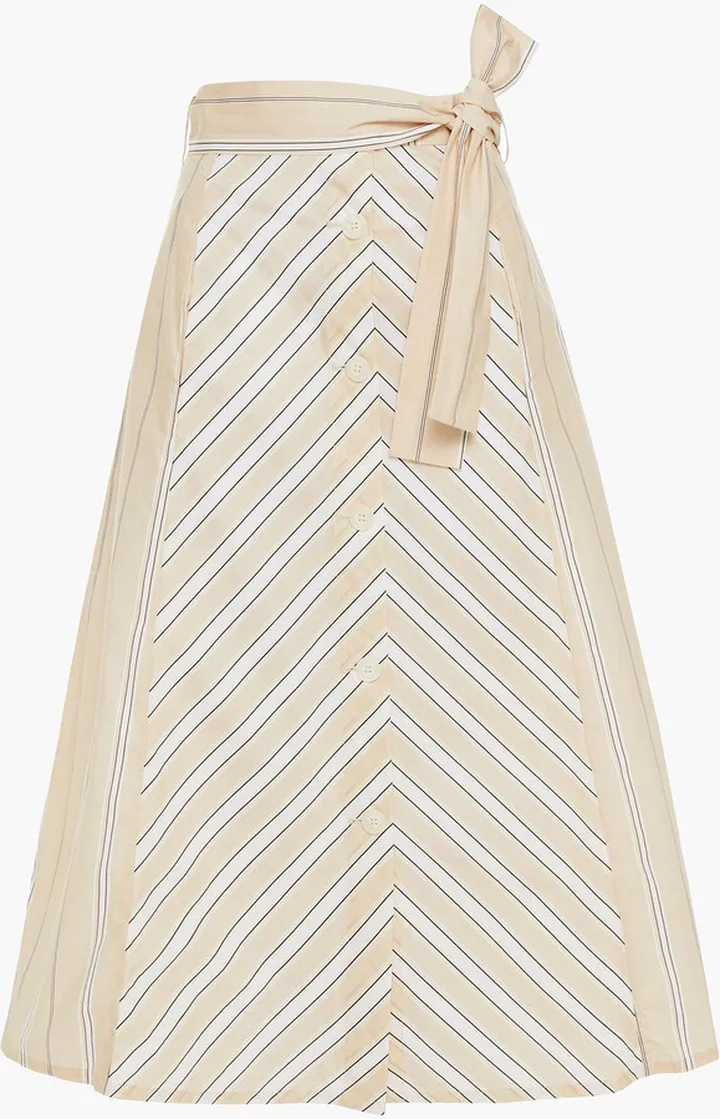 Janina striped cotton-poplin midi skirt