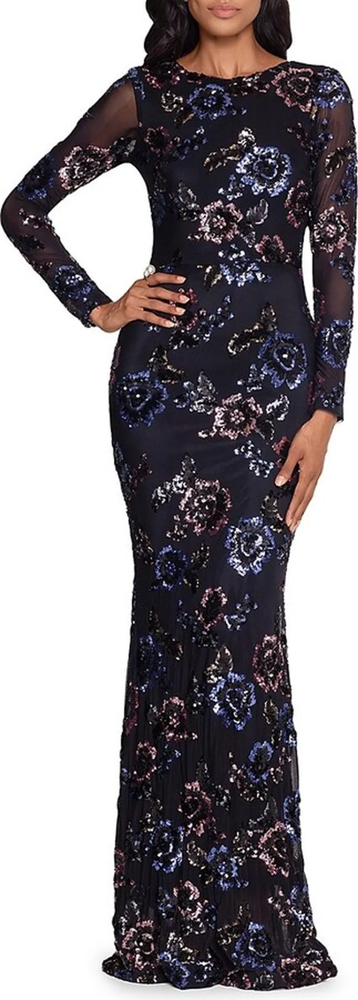 Floral Sequin Sheath Gown