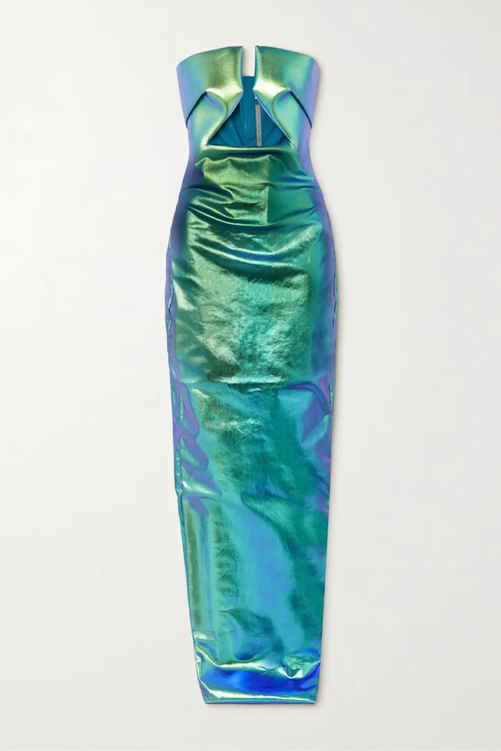 Rick Owens - Strapless Cutout Metallic Coated-denim Gown - IT48
