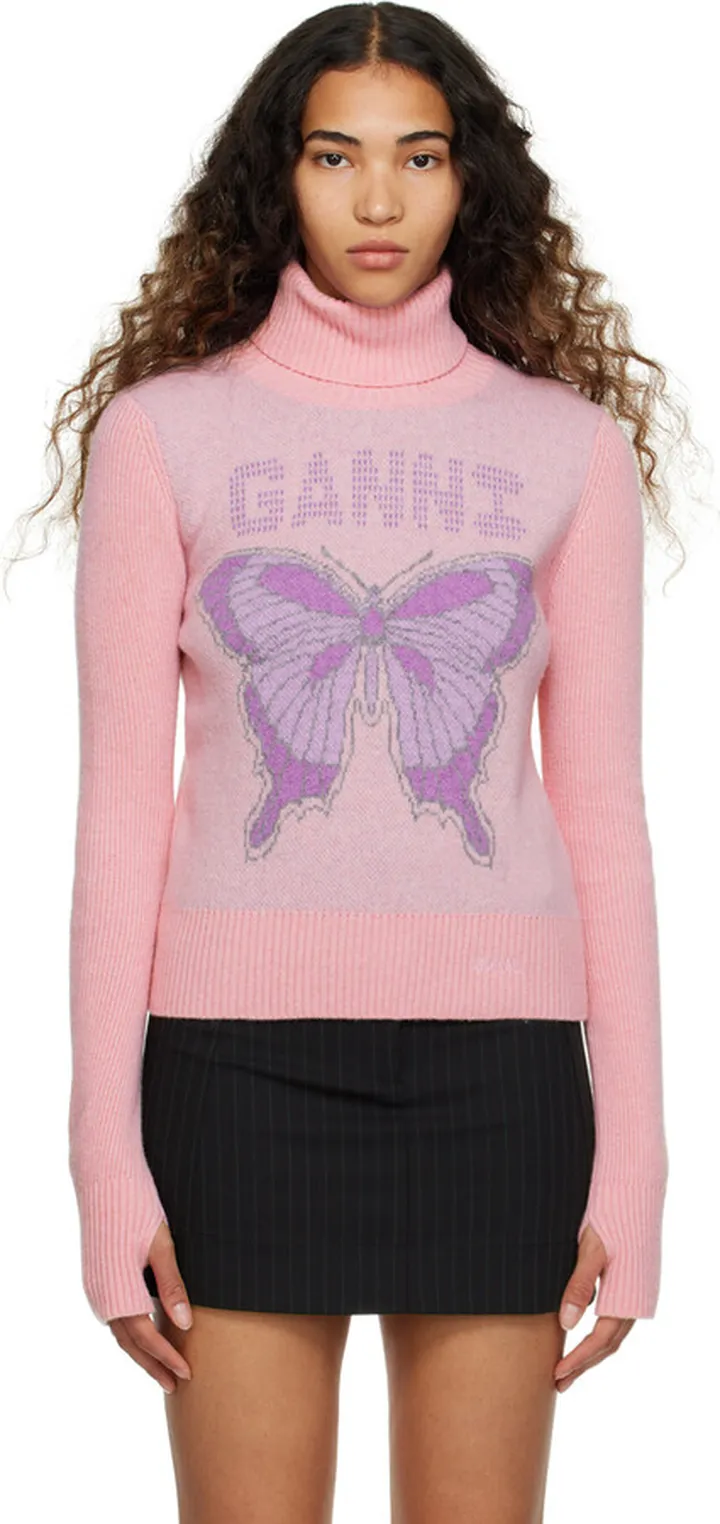 GANNI Pink Paneled Turtleneck