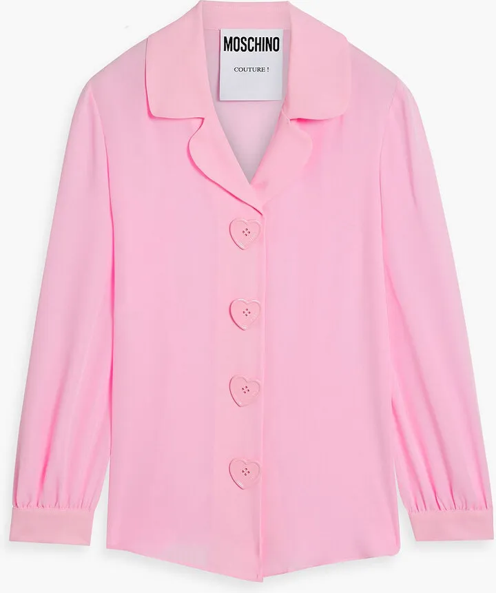 Button-embellished silk-chiffon shirt