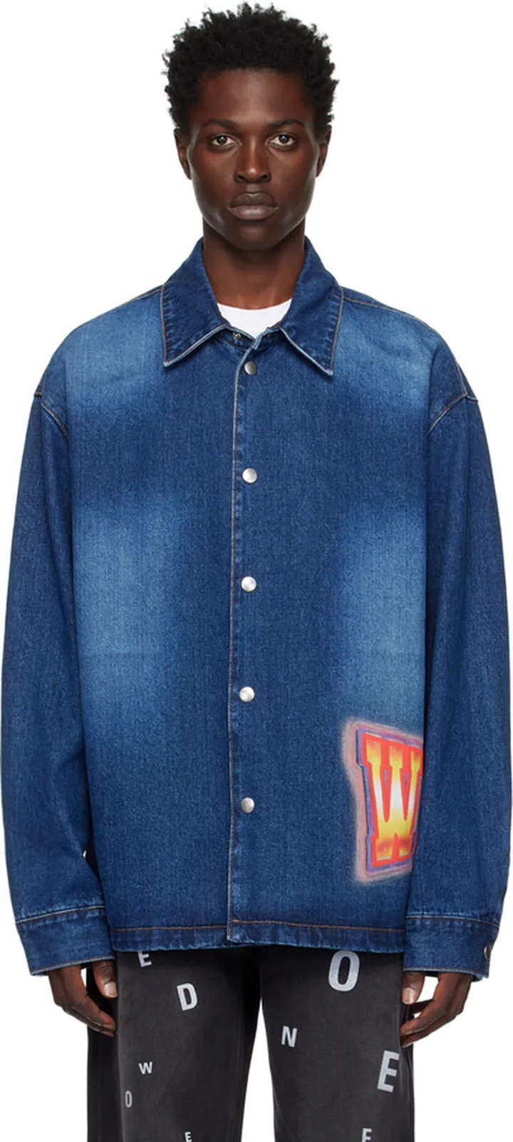 We11done Blue Painted Denim Jacket