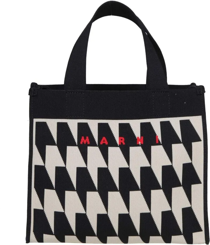 Small Black And White Knitted Shopping Bag
