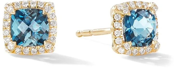 18kt yellow gold petite Chatelaine pavé diamond and topaz stud earrings