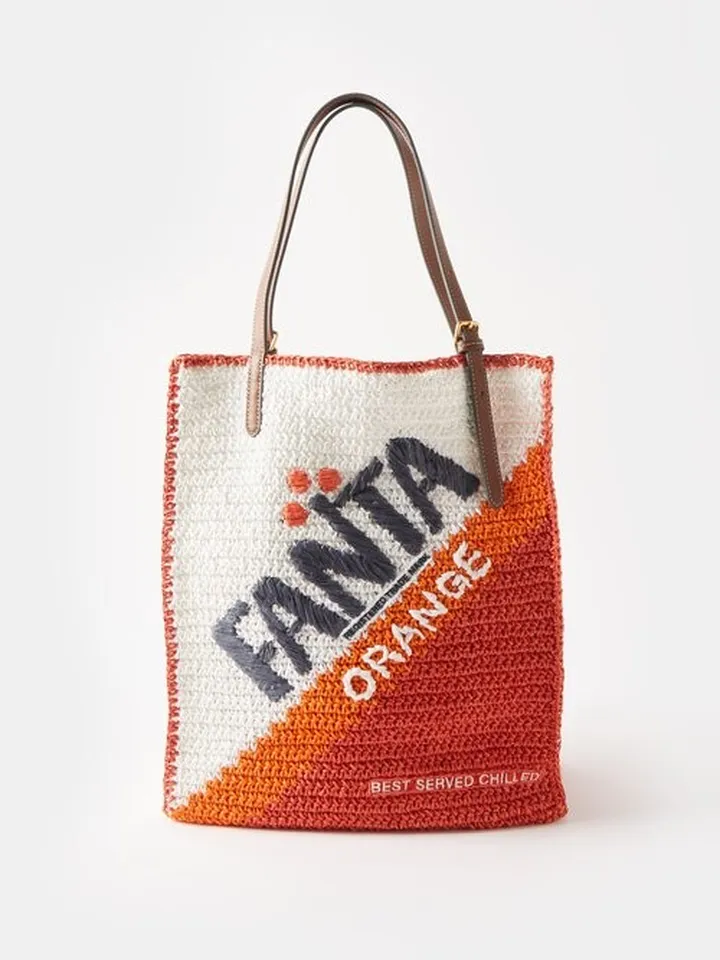 Fanta Straw And Leather Tote Bag