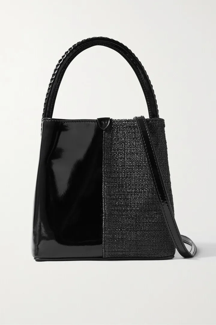 Métier - Perriand Mini Patent-leather And Woven Raffia Shoulder Bag - Black