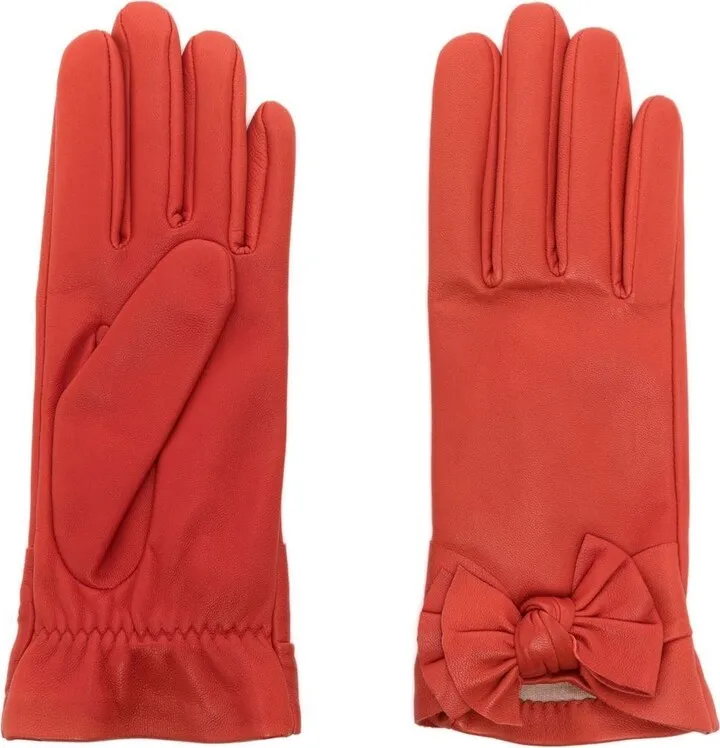 Bow-Detail Leather Gloves