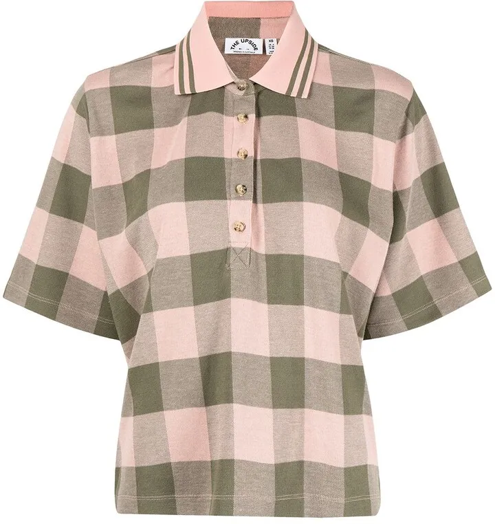 Gingham-Print Polo Top