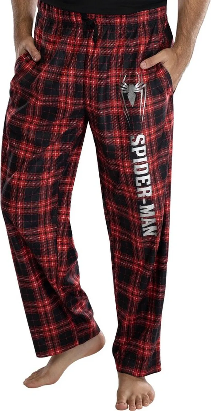 Marvel Comics Men's Spider-Man Plaid Loungewear Pajama Pants (2XL) Red