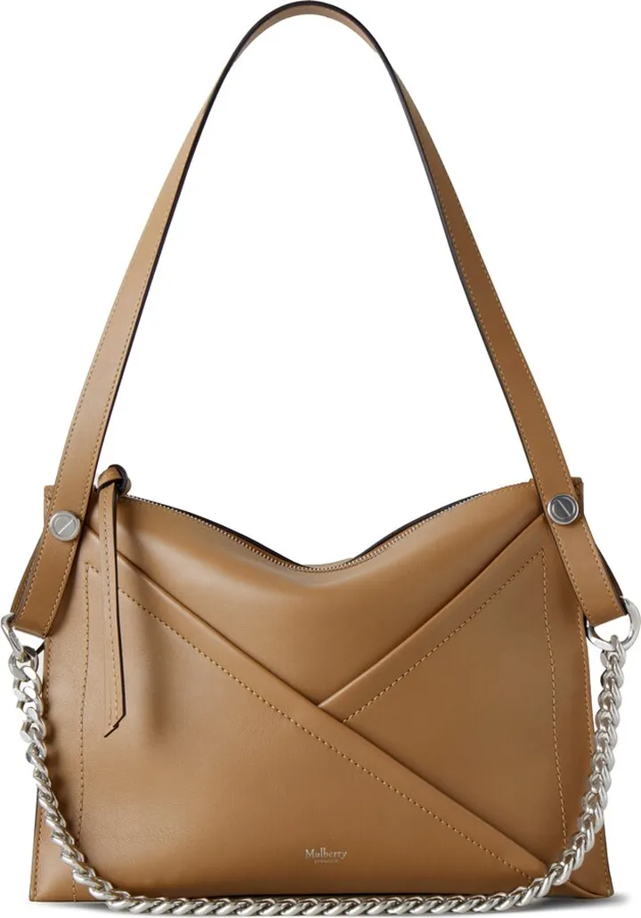 Zipped Calfskin Leather Shoulder Bag