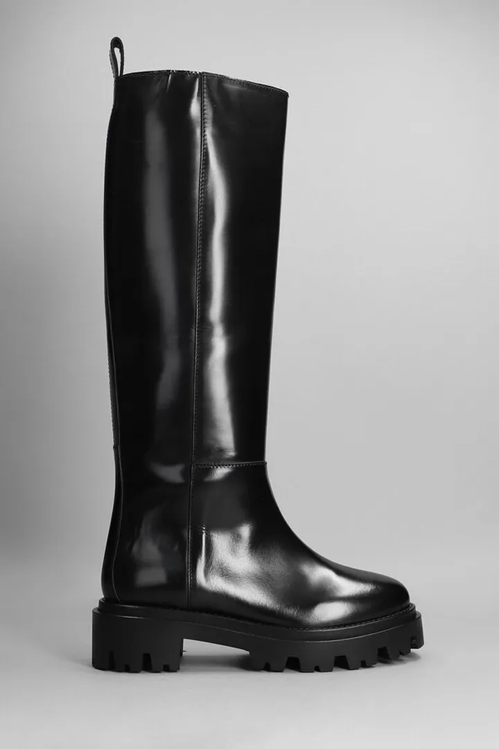 Cener Combat Boots In Black Leather