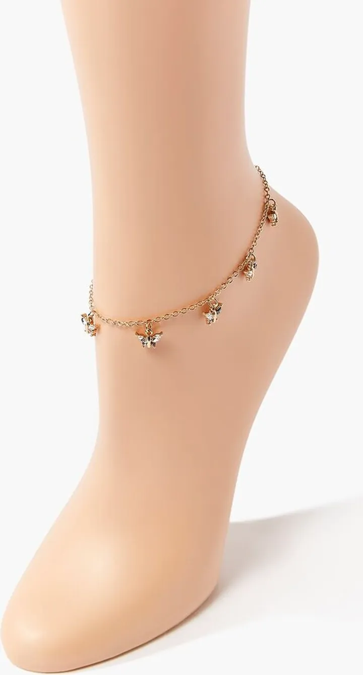 Rhinestone Butterfly Charm Anklet