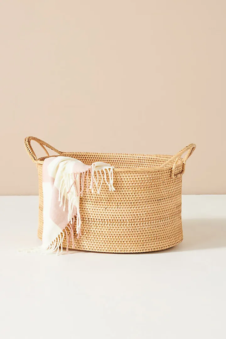 Loop Handle Woven Basket Beige