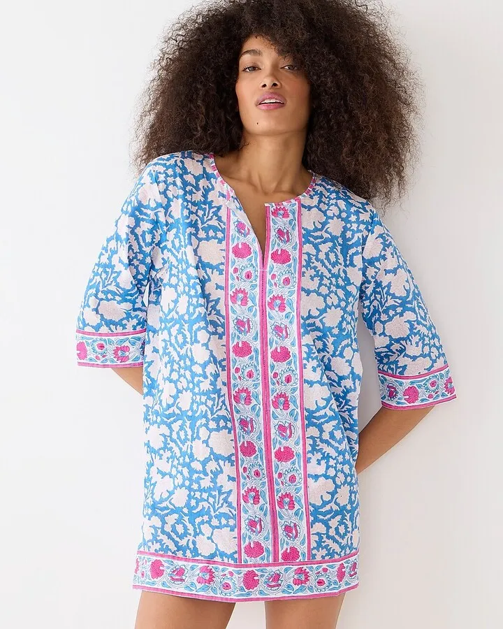 SZ Blockprints™ X J.Crew hand-block-printed mini cover-up in Nila print