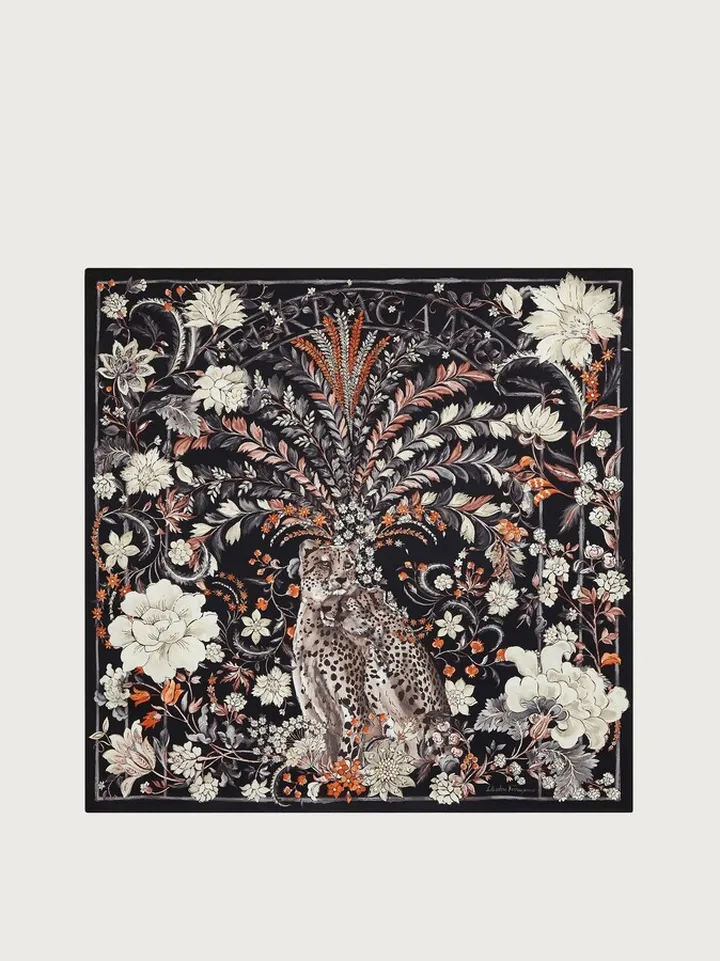 Ferragamo Women Giaguari print silk foulard Black
