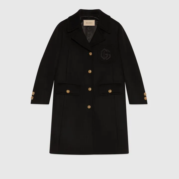 Double G embroidery wool coat
