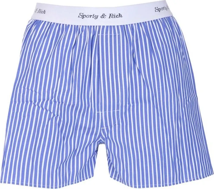 Sporty & Rich Cassie Elasticated Logo Waist Striped Boxer Shorts