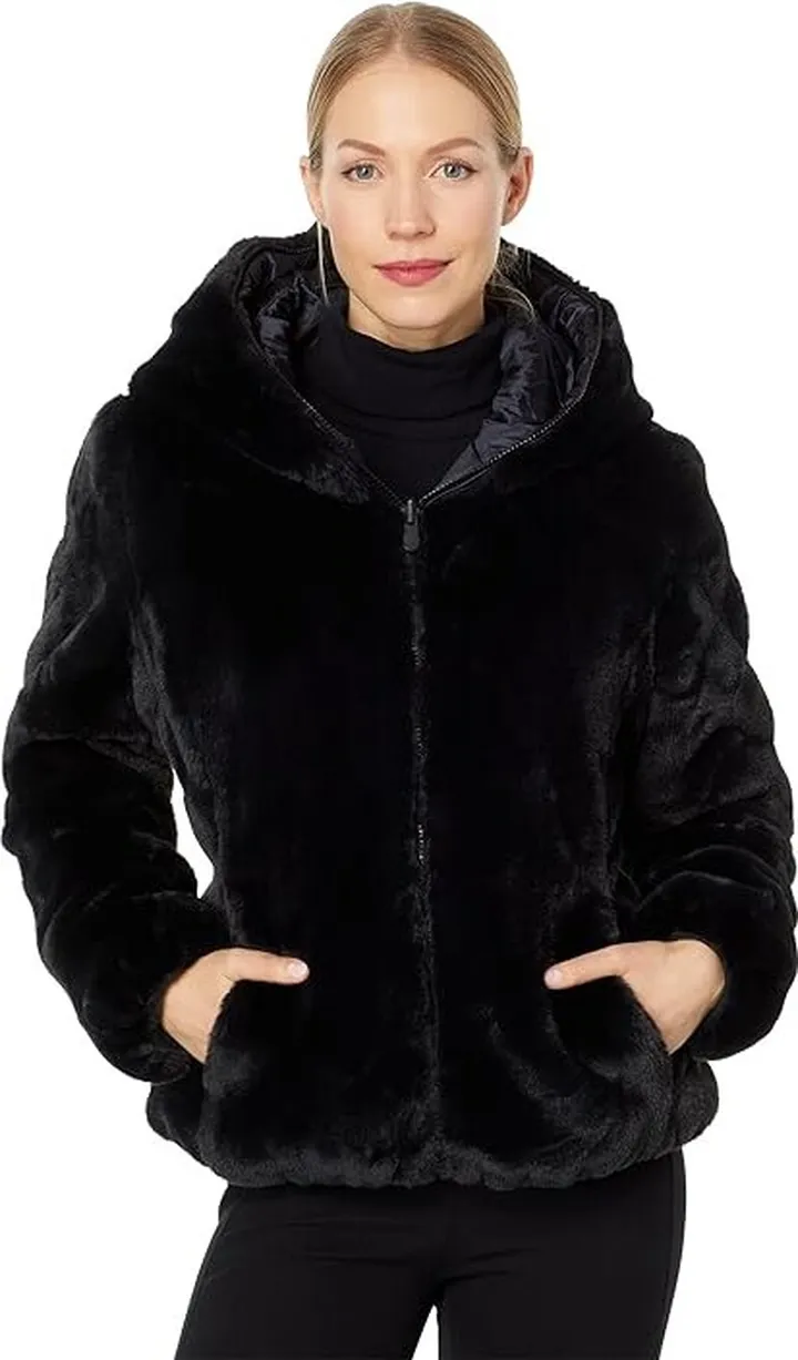 Save the Duck Laila - Short Reversible Faux Fur (Black 1) Women's Clothing