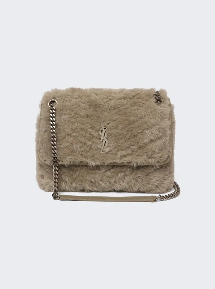 Raffia And Leather Meadium Niki Chain Bag Sidewalk Grey