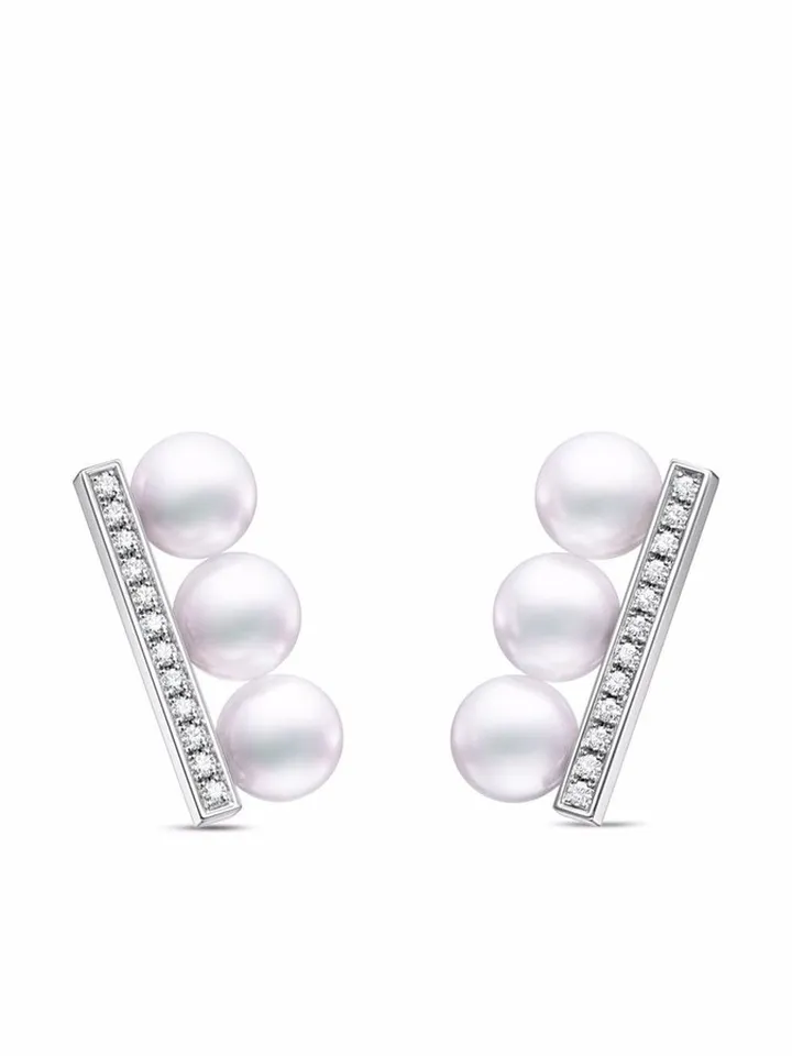 18kt white gold Collection Line Balance Neo Akoya pearl and diamond earrings